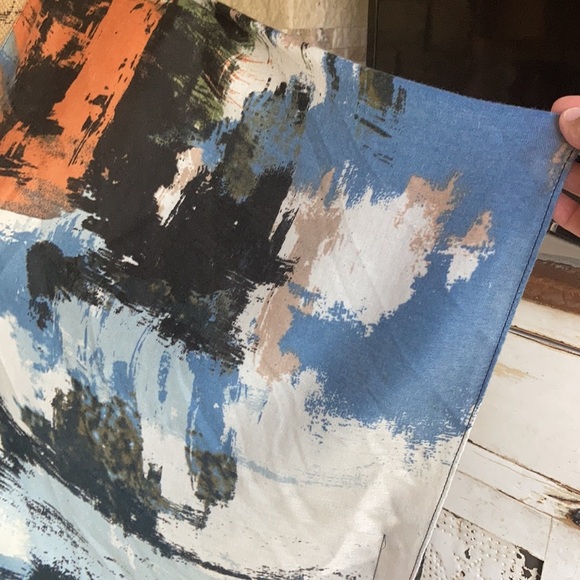 Riah Fashion blue distressed paint splatter open front layering kimono shawl - Picture 9 of 15